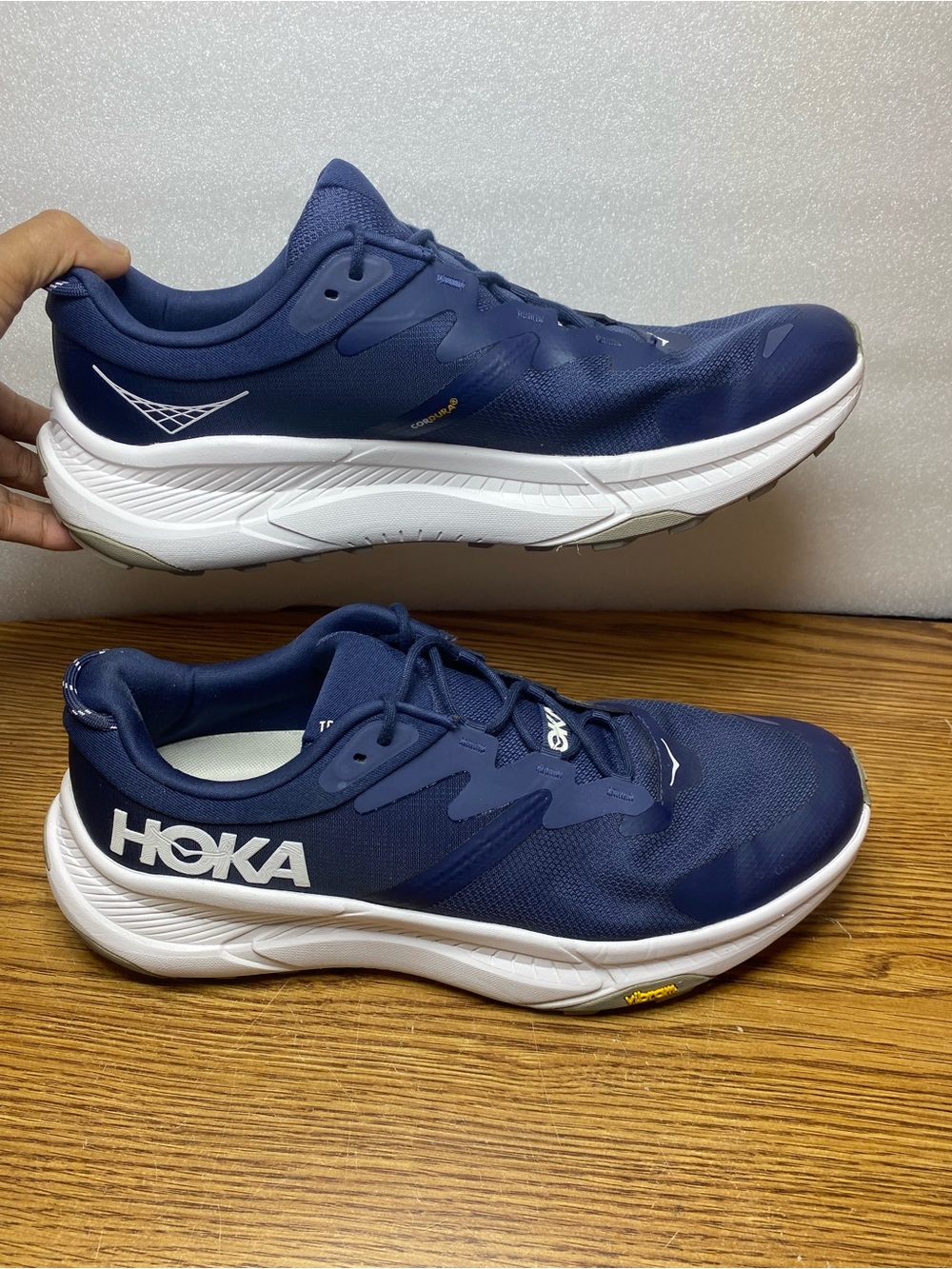 Hoka One One Transport Shoes Mens Size 13D Navy Trail Running Vibram Cordura